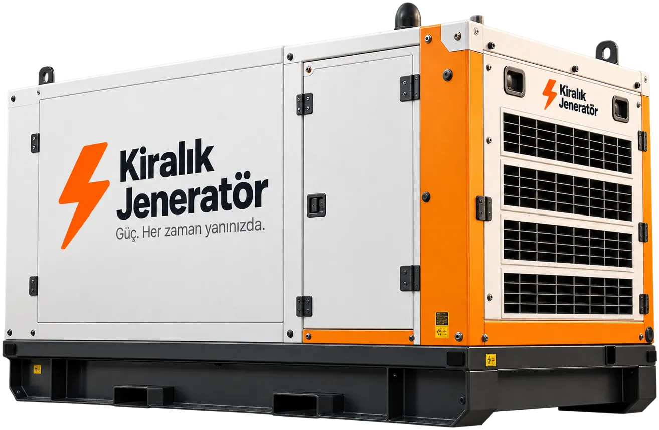 Kiralık Jeneratör markalı beyaz turuncu kabinli jeneratör